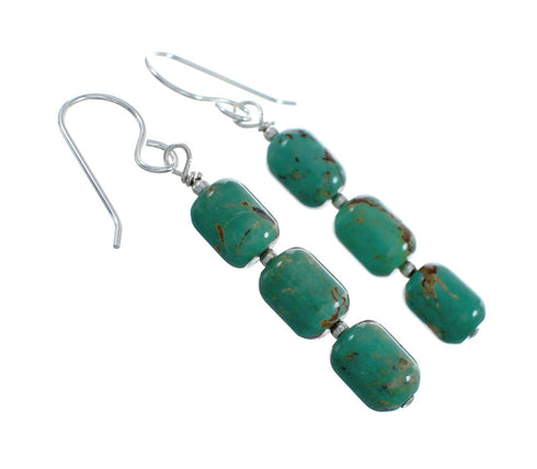 Genuine Sterling Silver Navajo Turquoise Bead Hook Dangle Earrings AX129914